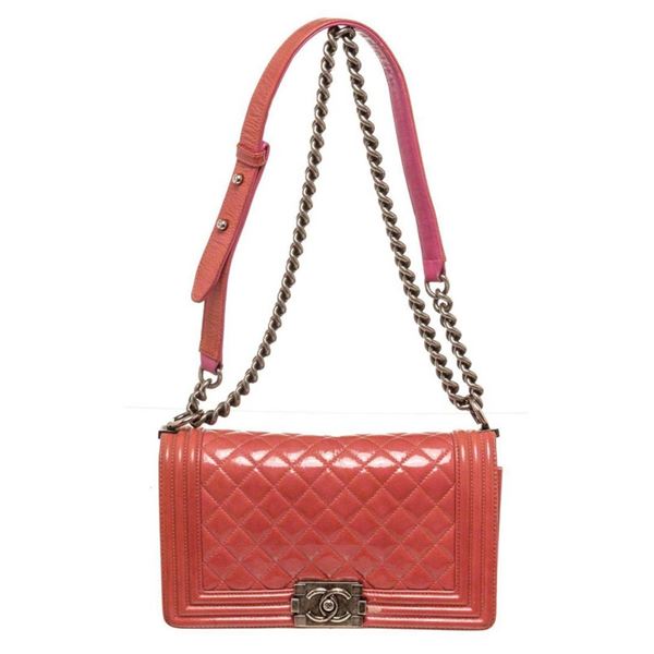 Chanel Pink Patent Leather Medium Boy Bag