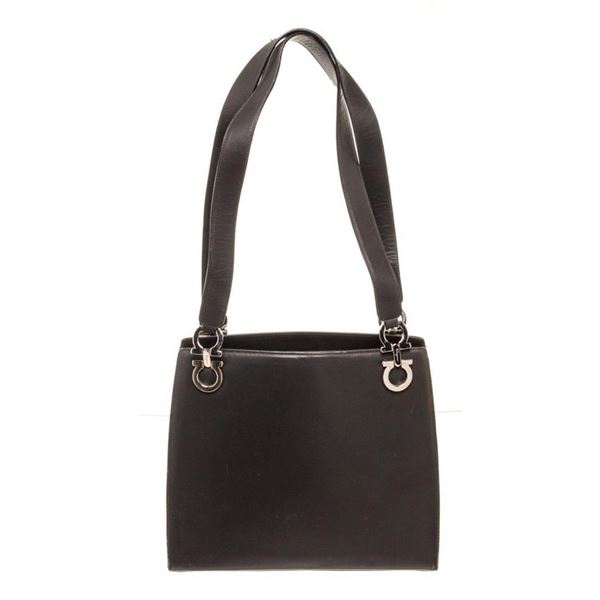 Salvatore Ferragamo Black Leather Gancini Shoulder Bag