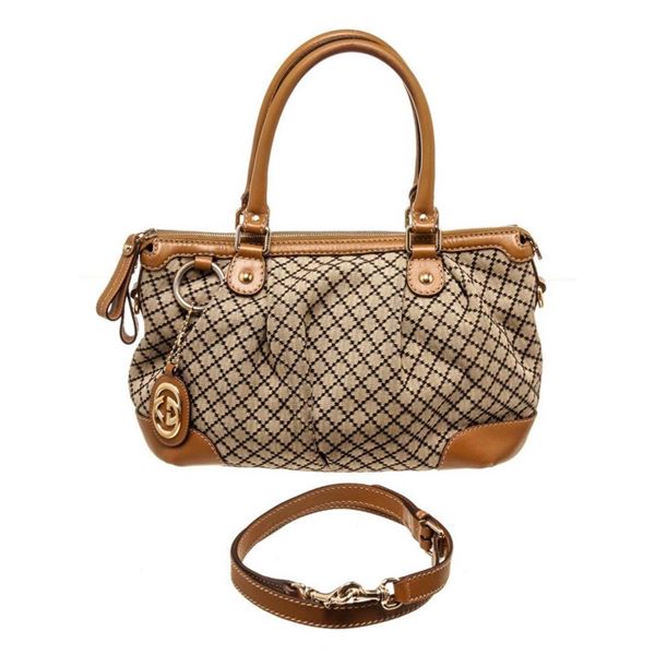 Gucci Brown Canvas Leather Sukey Tote Bag