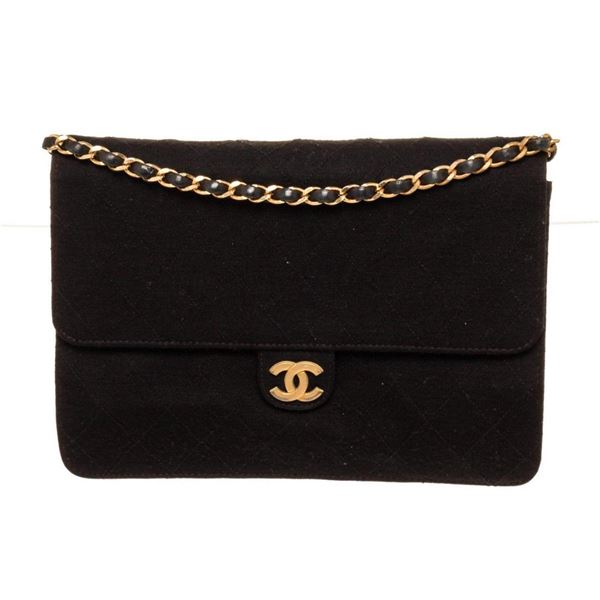 Chanel Black Lambskin Leather Chain Half Flap Shoulder Bag