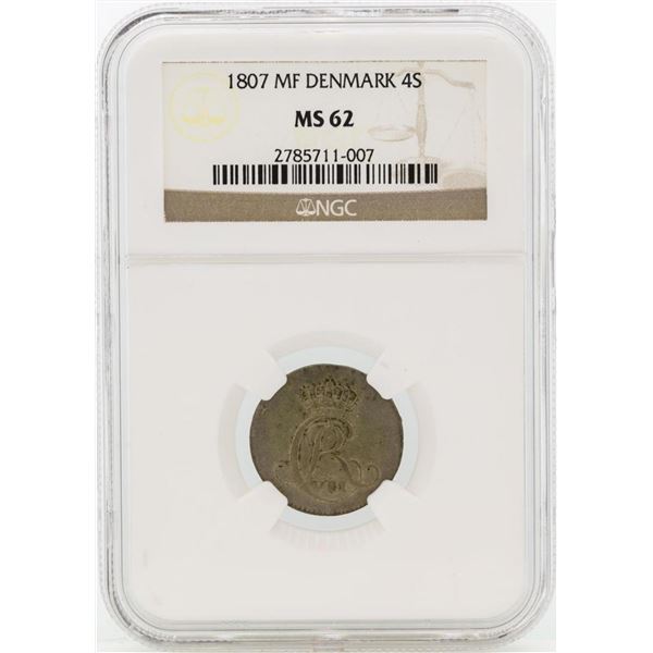1807MF Denmark 4 Skilling Coin NGC MS62