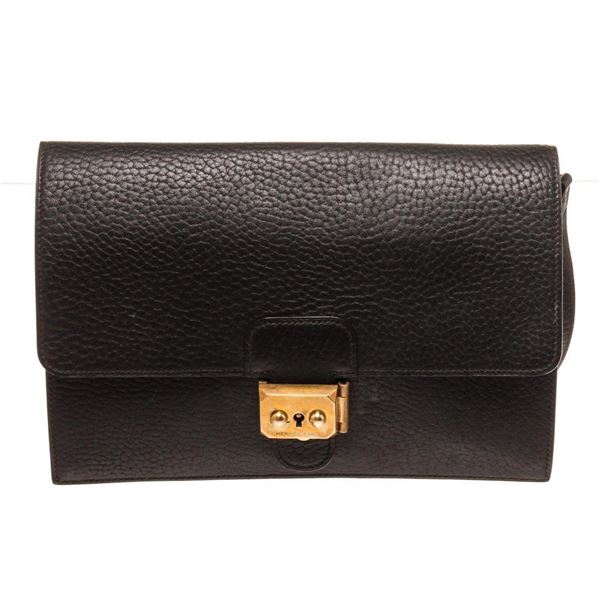 Hermes Black Leather Vintage Courchevel Jet Clutch Bag
