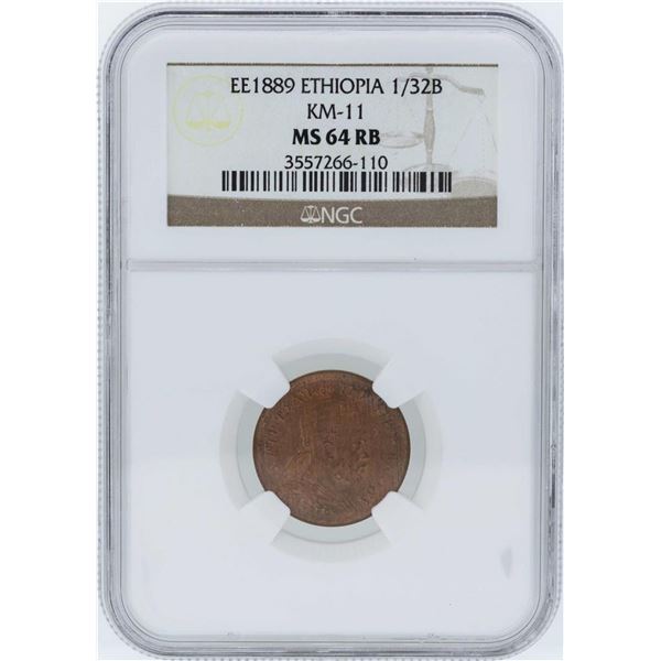 EE1889 Ethiopia 1/32 Birr Coin NGC MS64RB