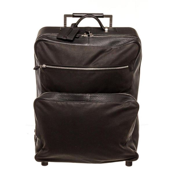Hermes Black Canvas Leather Rolling Luggage