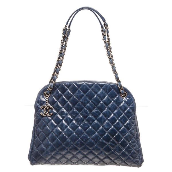 Chanel Blue Leather Mademoiselle Bowling Shoulder Bag