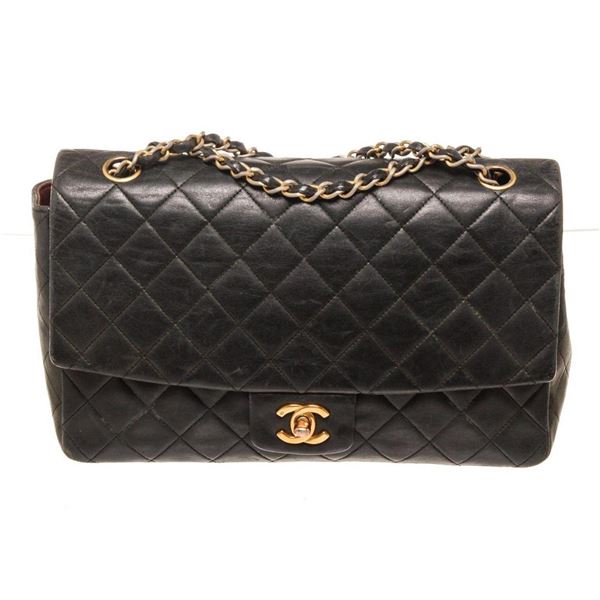 Chanel Black Leather Medium Single Flap Shoulder Bag