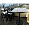 Image 1 : DARKWOOD BAR HEIGHT 3' TABLE COMES WITH 4 BLACK BARSTOOLS