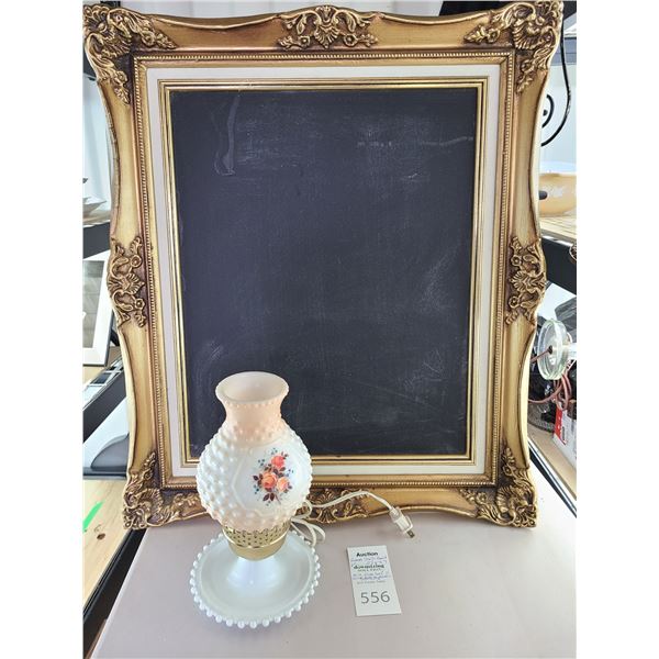 Milk Lamp and Framed Chalk Board Cat A