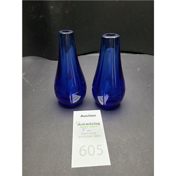 Pair of Indigo Blue Glass Bud Vases Cat A