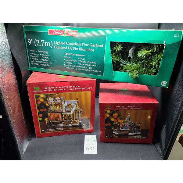 Lighted Pine Garland & Village scene Cat A