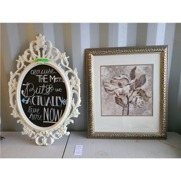 Framed art and Chalk Board Cat B