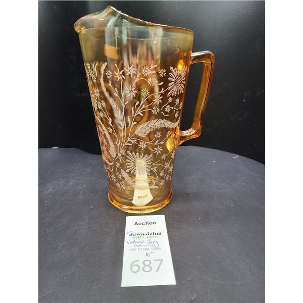 Vintage Amber  Glass Jug Cat A