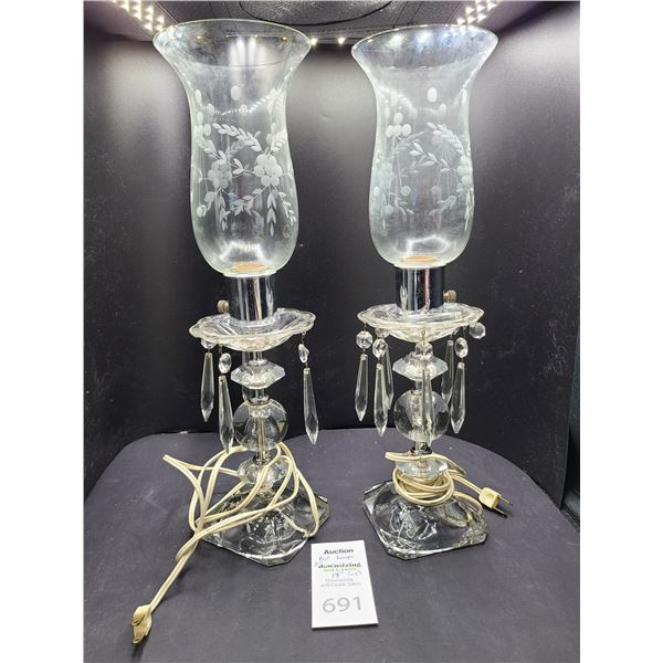 Pair of 18 " Cut Glass Lamps Cat A