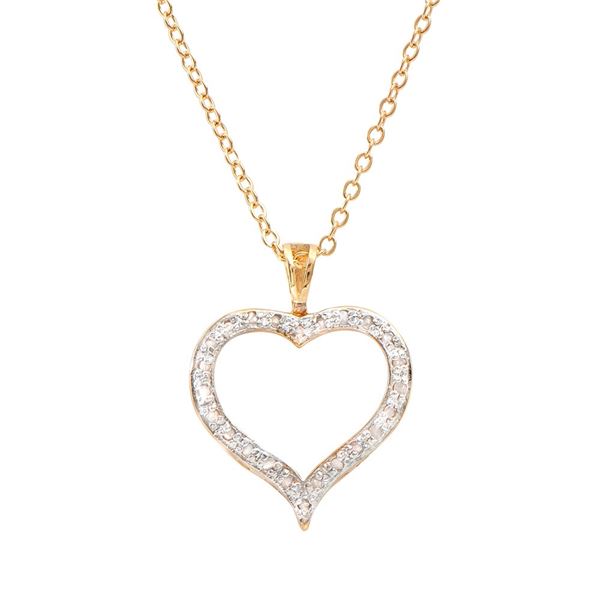 Plated 18KT Yellow Gold Diamond Heart Pendant with Chain