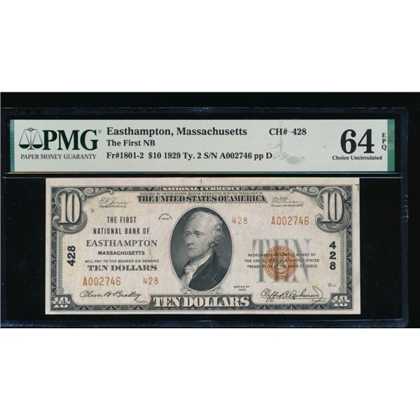 1929 $10 Easthampton MA National PMG 64EPQ