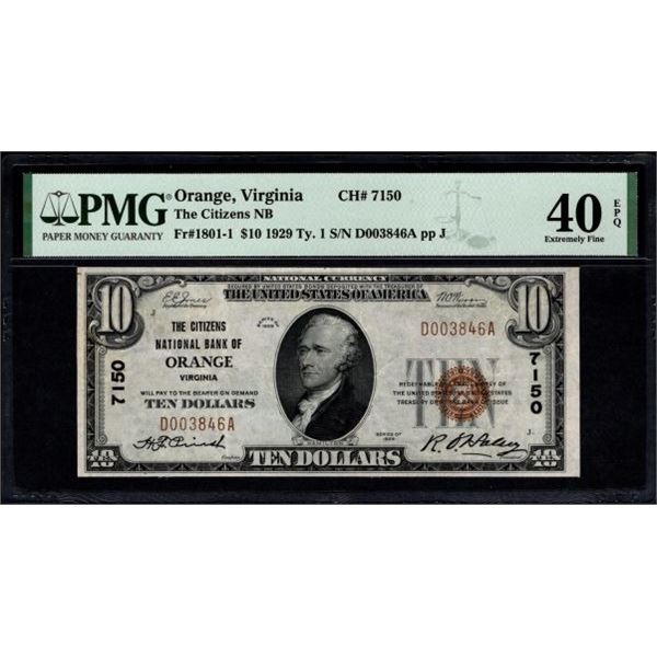 1929 $10 Orange VA National PMG 40EPQ