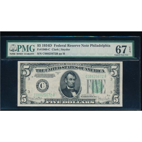 1934D $5 Philadelphia FRN PMG 67EPQ