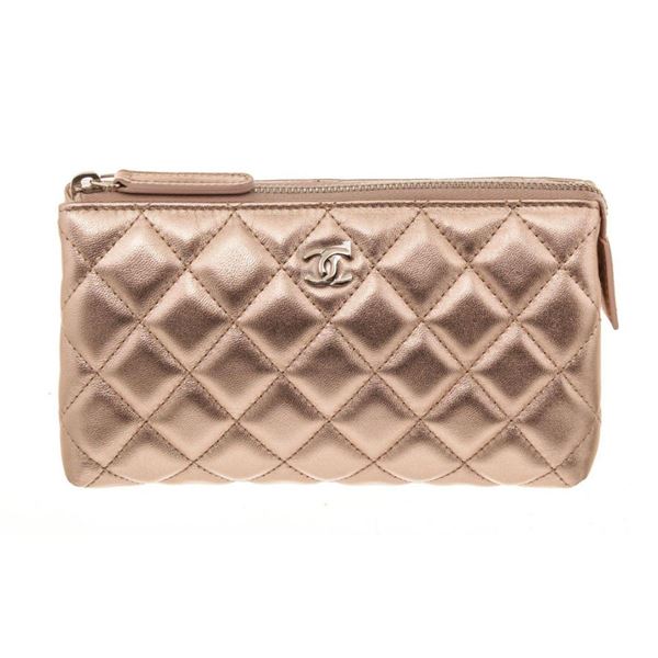 Chanel Pink Metallic Lambskin Pouch