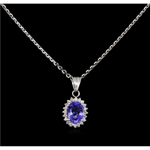 1.98 ctw Tanzanite and Diamond Pendant - 14KT White Gold