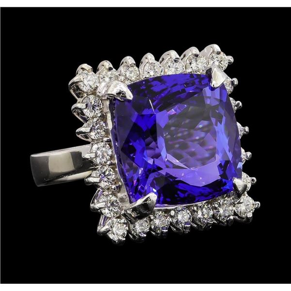 GIA Cert 17.69 ctw Tanzanite and Diamond Ring - 14KT White Gold