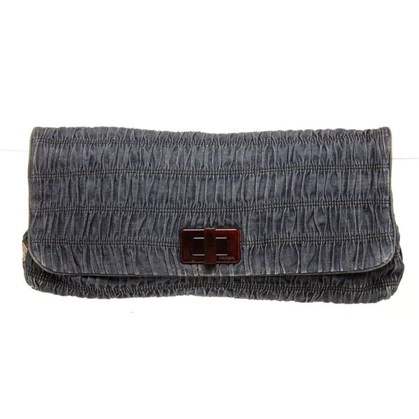 Prada Blue Denim Gaufre Clutch Bag