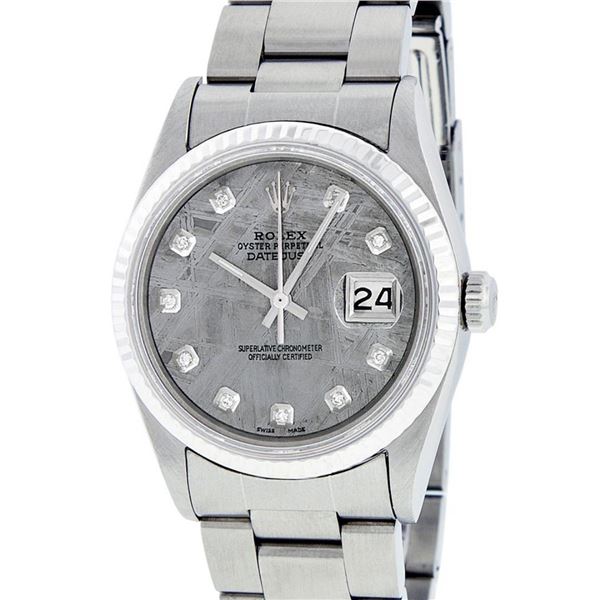 Rolex Mens Stainless Meteorite Diamond 36MM Oyster Perpetual Datejust Wristwatch