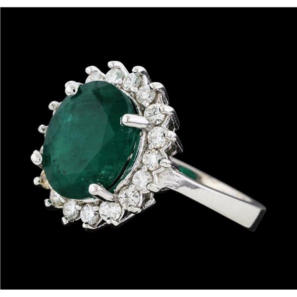 3.85 ctw Emerald and Diamond Ring - 14KT White Gold