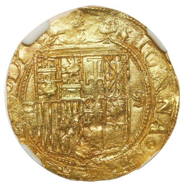 Seville, Spain, 1 escudo, Charles-Joanna, assayer Gothic D to left, mintmark S to right, NGC MS 63.