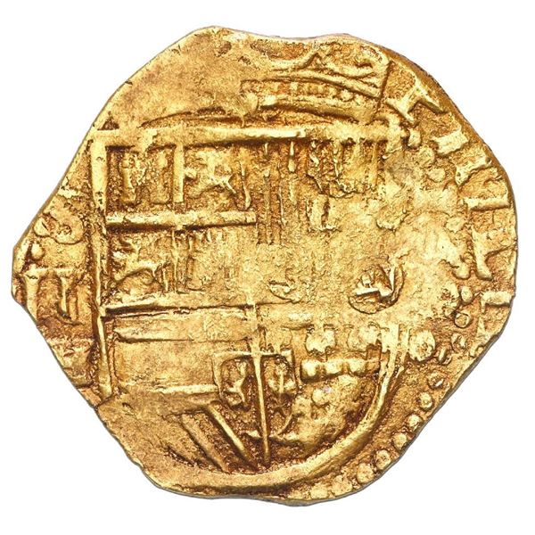 Seville, Spain, cob 2 escudos, 1590 date to right, assayer H below denomination II and mintmark S to