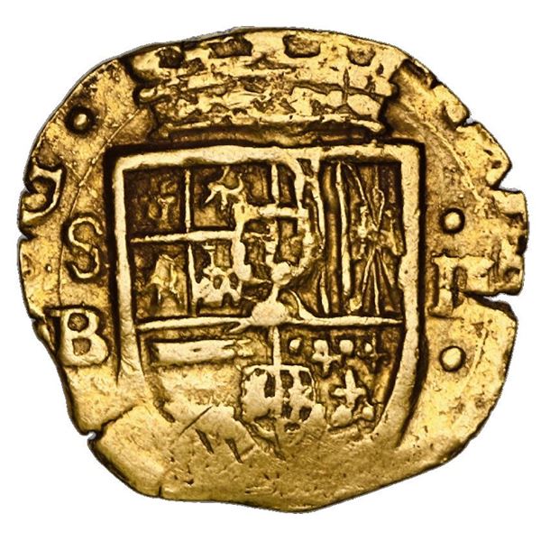 Seville, Spain, cob 2 escudos, Philip III, assayer B, upright denomination II to right with dots abo