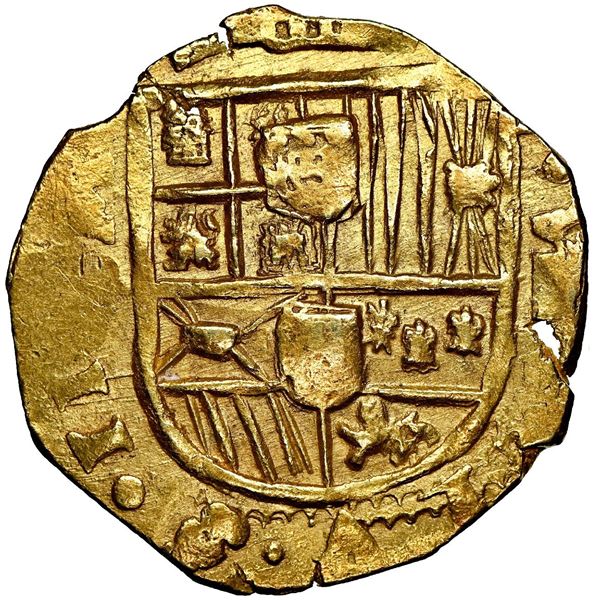 Seville, Spain, cob 8 escudos, 1698/7 M, NGC AU 58, Calico and Tauler Plate.