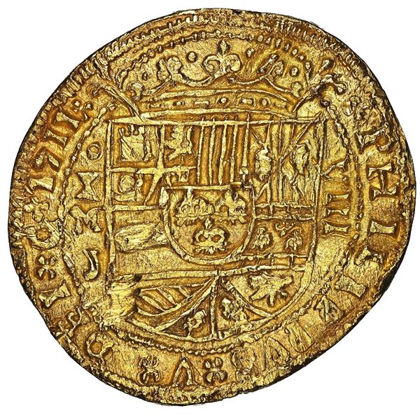 Mexico City, Mexico, cob 8 escudos Royal (galano), 1711 J, NGC UNC details / damaged, ex-1715 Fleet,