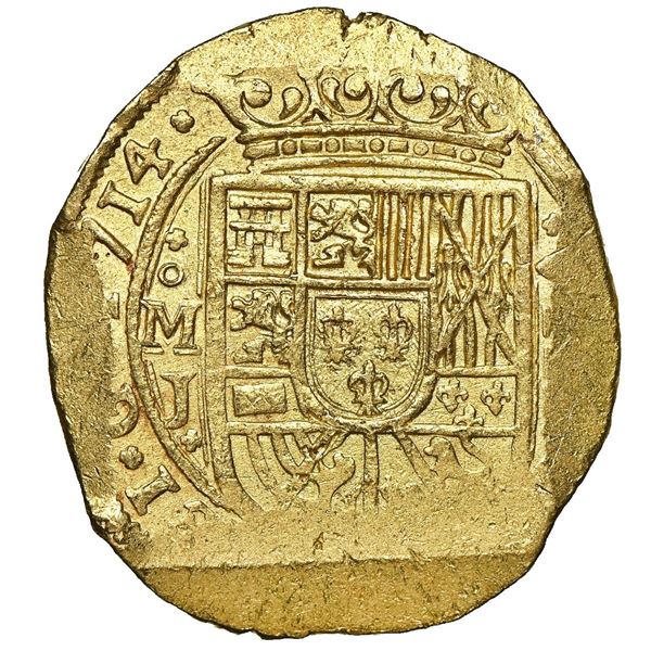 Mexico City, Mexico, cob 8 escudos, 1714 J, Royal-die obverse, extremely rare, NGC MS 62, ex-1715 Fl
