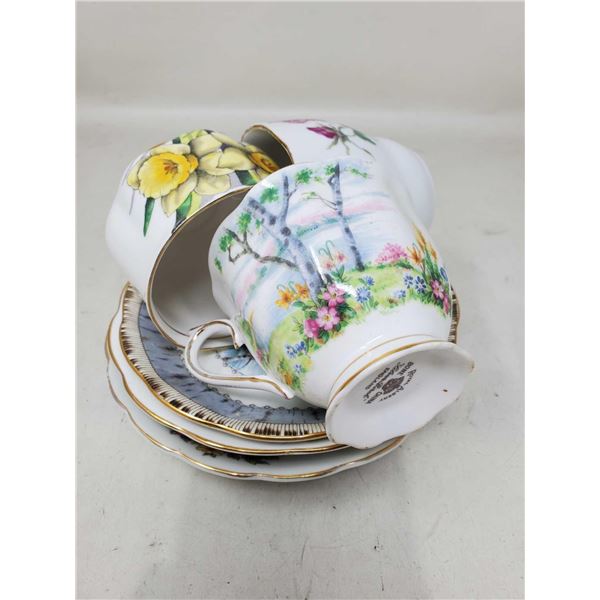 Vintage Collectors Tea Cup Set of 3 1. "Daffodil" by Royal Albert 2. "Lilac Birch" by Royal Albert 3