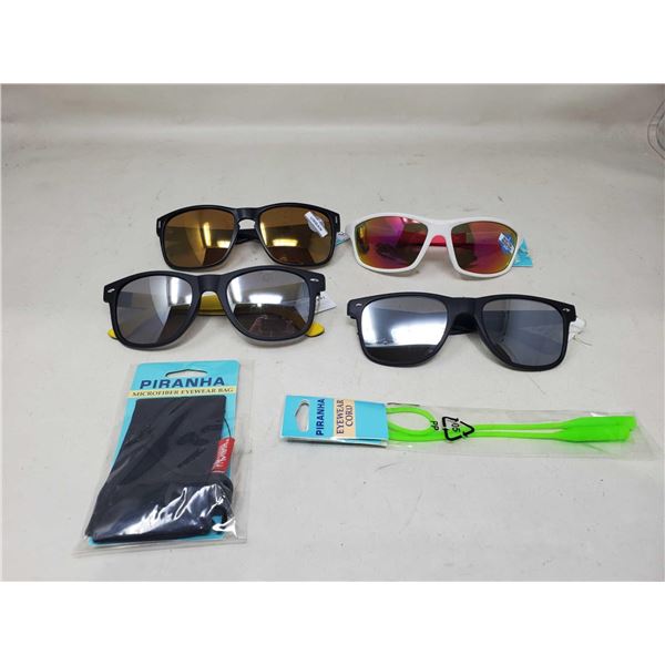 Lot Of 4 Sunglasses W/ Bag And Strap
