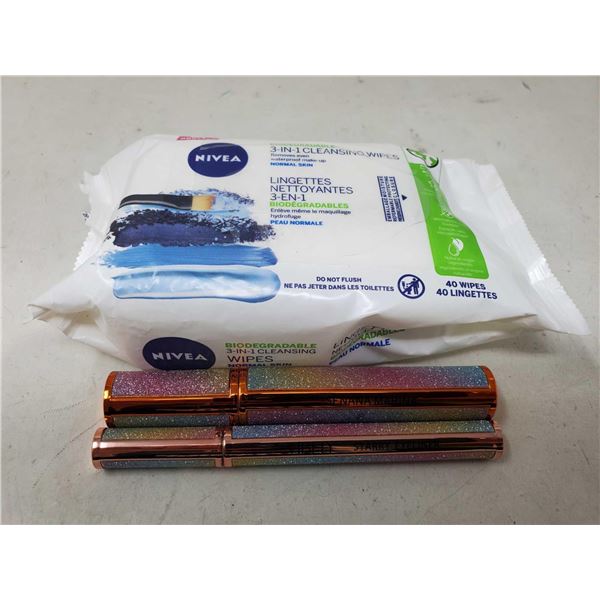 Senana Marina Mascara - Black, Vibey Starry Black Eyeliner &  With Nivea Cleansing Wipes 40 count