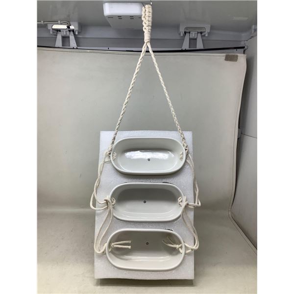 Macrame & Porcelain 3 Tier Hanging Planter