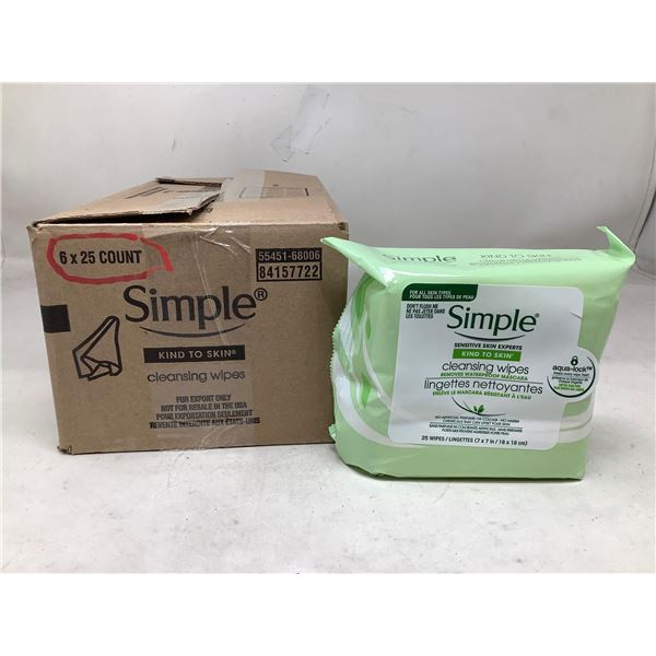 Simple Sensitive Skin Cleansing Wipes (6 X 25 Count)