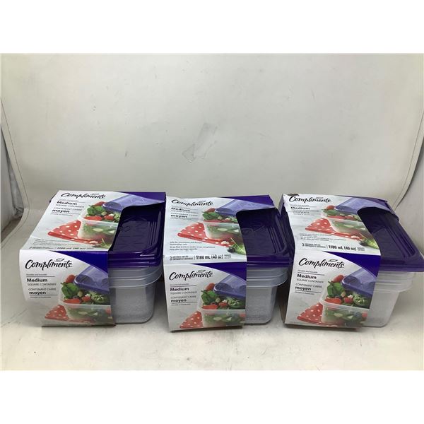 Compliments Medium Square Container Lot Of 3