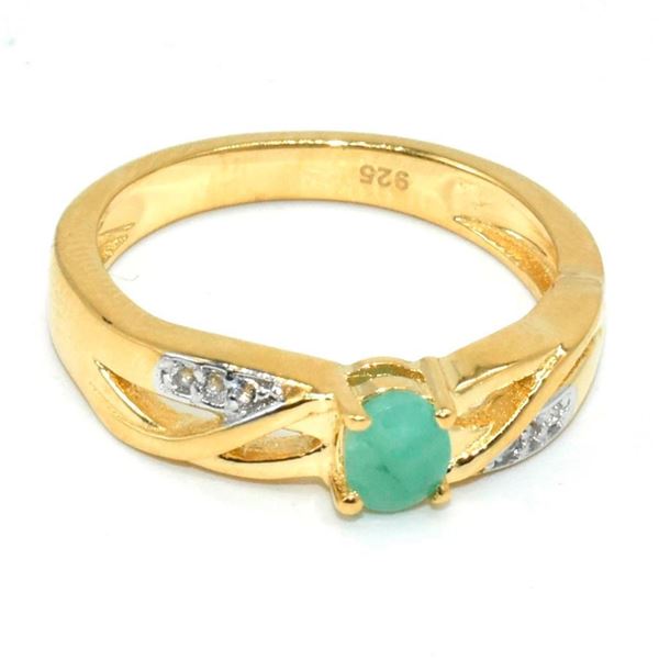 Gold plated Silver Emerald White Topaz(3ct) Gold Rhodium Plated Ring (~weight 3.2g)
