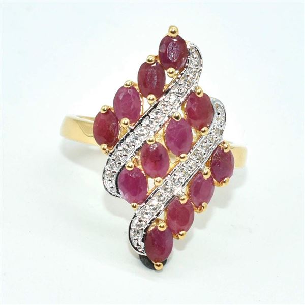 Gold plated Silver Ruby White Topaz(13.5ct) Gold Rhodium Plated Ring (~weight 4.7g)