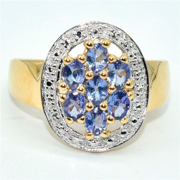 Gold plated Silver Tanzanite White Topaz(9ct) Gold Rhodium Plated Ring (~weight 4.25g)