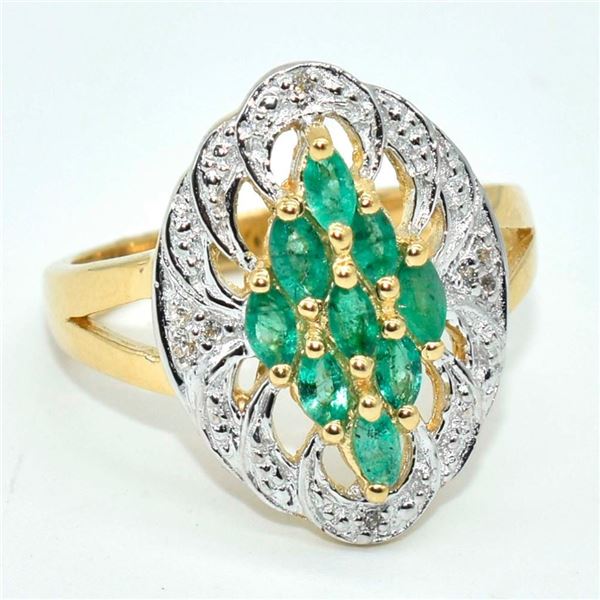 Gold plated Silver Emerald White Topaz(7.25ct) Gold Rhodium Plated Ring (~weight 4.2g)