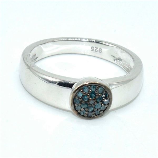 Silver Blue Diamond(0.75ct) Rhodium Plated Ring (~weight 2.85g)