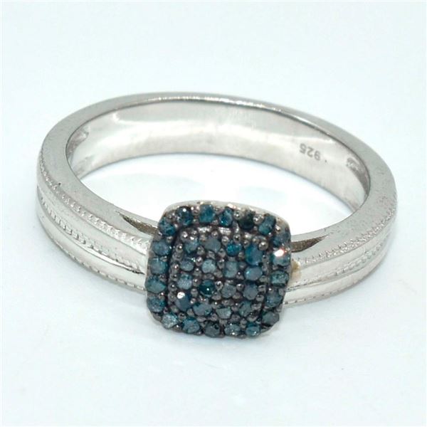 Silver Blue Diamond(1ct) Rhodium Plated Ring (~weight 3.65g)