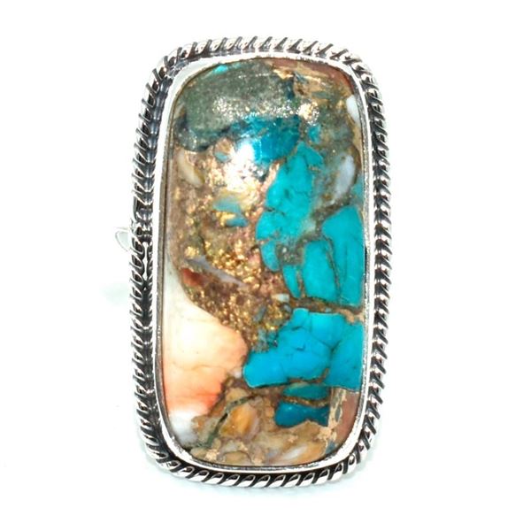 Silver Oyster Turquoise(72ct) Hand Made Ring (~weight 7.05g)