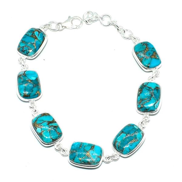 Silver Blue Copper Turquoise(113.5ct) Hand Made Bracelet (~weight 14.6g)