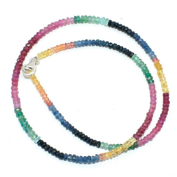 Silver Emerald Ruby Sapphire(192ct) Rhodium Plated Necklace (~weight 9.5g)