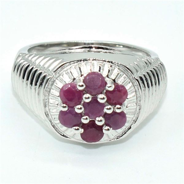Silver Ruby (9ct) Rhodium Plated Ring (~weight 8.35g)