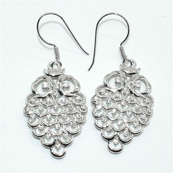 Silver Cubic Zirconia(4.5ct) Rhodium Plated Earrings (~weight 8.4g)